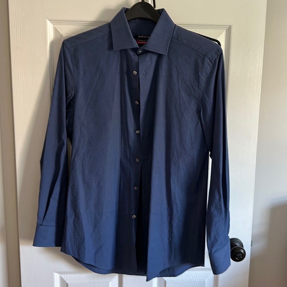 Navy blue men’s long sleeve button down
